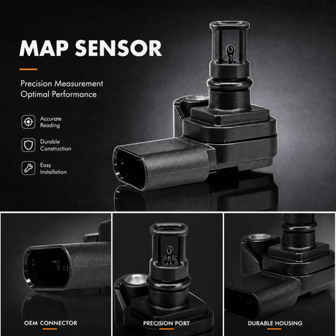 Precision Tuned Air Temperature And Intake Manifold Pressure Map Sensor For Chevy Silverado Malibu Equinox GMC Sierra 2500 3500 Cascada on black background.
