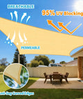 8x16 Sand Shade Sail Rectangle Outdoor Sun Shade Canopy Patio Garden Deck Backyard UV Block Breathable HDPE Fabric 95 Percent UV Protection