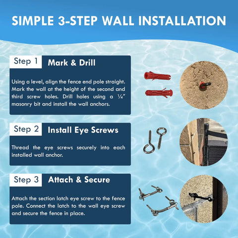 Installation guide for Hella Sturdy Pool Fence Wall Mount Kit For Inground Swimming Pools Featuring Rock Solid Heavy Duty Steel Anchors.