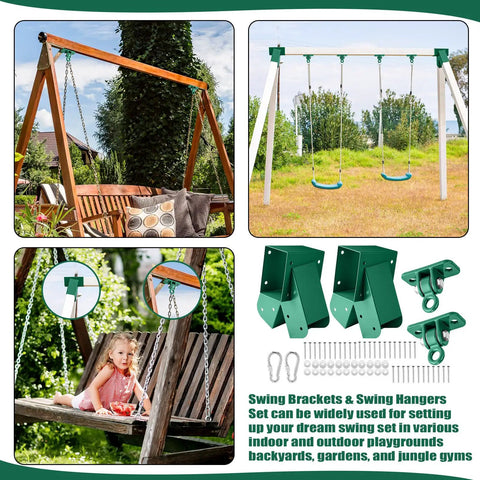 Heavy Duty A Frame Swing Set Bracket Kit With 2 Brackets 6 Swing Hangers Mounting Parts For 4x4 Posts And 4x6 Beams Green Steel Swing Set Hardware For Outdoor Backyard Playground