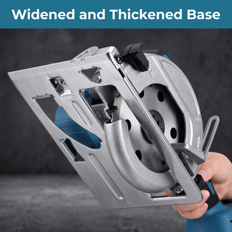 5 Inch Cordless Circular Saw Kit With Brushless Motor 6000 RPM showing the widened and thickened base for stability.