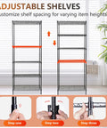 Adjustable shelves of Five Tier Heavy Duty Wire Shelving Unit With Adjustable Metal Storage Rack For Garage And Pantry NSF Certified.