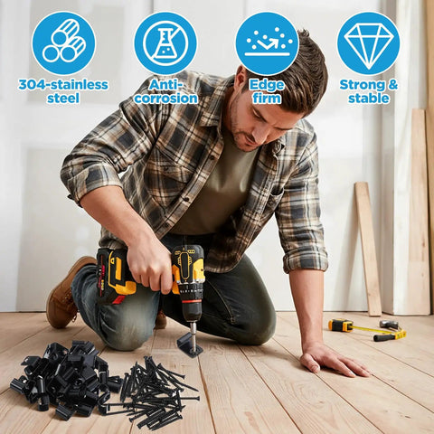 Man installing Heavy Duty Starter Deck Clips Universal Hidden Fasteners For Composite Deck Boards Rust Proof 304 Stainless with Torx screws.