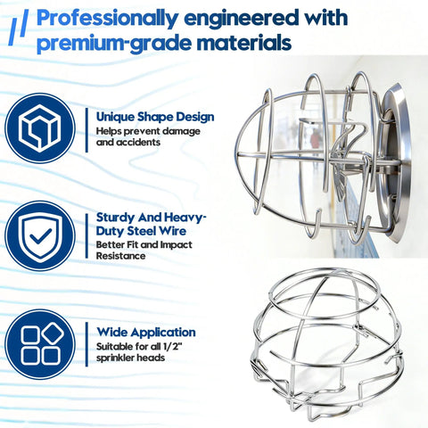 Six Pack Chrome Plated Fire Sprinkler Head Guard Cages for 1/2 Recessed Sidewall Drywall Sprinklers showcasing sturdy steel design.