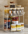 Smooth Spinning Two Tier Lazy Susan Turntable Organizer For Kitchen Pantry Fridge And Bathroom Vanity Spice Rack Storage Total No Fuss Slick Compact 9.25 Inch Dual Pack System with spices and sauces.