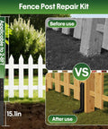 Tough As Nails 4 Pack Fence Post Repair Kit With 8mm Double Layer Anchors for wood fences, showing before and after installation.
