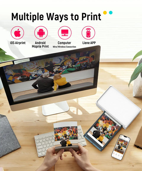 4x6 Portable Photo Printer for iPhone and Android with Wi Fi full color dye sublimation instant photo printing on desk