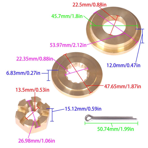 Propeller Hardware Kit Pro Grade For Evinrude Johnson OMC BRP 35HP To 75HP with thrust bushing, prop spacer, cotter pin in brass