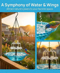 Powered Cascade Bird Bath Fountain Hanging Water Feature For Outdoors Garden Patio Backyard Blue Eco Friendly Decor No Batteries Needed Easy Setup Outdoor