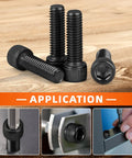 Rock Solid M8 X 25mm Socket Head Cap Screws Forged From Grade 12.9 Alloy Steel Featuring Full Threads And Drop Dead Durable Black Oxide Finish Pro Fastener Kit 25 Piece Set displayed from different angles with a focus on application.