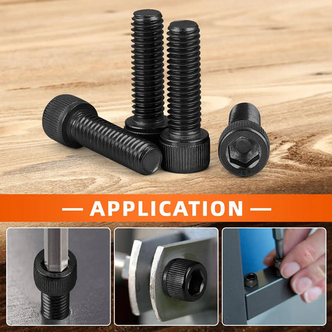 Rock Solid M8 X 25mm Socket Head Cap Screws Forged From Grade 12.9 Alloy Steel Featuring Full Threads And Drop Dead Durable Black Oxide Finish Pro Fastener Kit 25 Piece Set displayed from different angles with a focus on application.