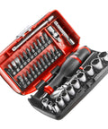 One Quarter Inch Drive Socket Set, Six Point, Thirty Eight Piece Tool Kit For Mechanics, Includes Ratchet, Extensions, Sockets, Carry Case