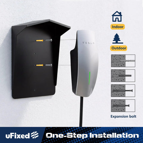 Tough As Nails Ev Charger Protective Cover With Heavy Duty Weatherproof Canopy For Electric Cars And Common Stations Universal Fit mounted on a wall with EV charger