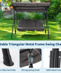 Three Person Outdoor Porch Swing Chair With Adjustable Canopy Breathable Fabric Seat And Backrest Armrests Heavy Duty Frame 600 Lbs Capacity For Patio Backyard Or Garden Gray Ideal For Chill Sessions And Social Evenings outdoors in a garden