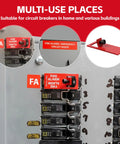 Fire Alarm Lockout Kit 10 Pack for ESeries, Red Color Safety Lockout installed on breaker panel in commercial setting