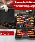 Pro Grade Electrician Toolkit Featuring Vde Insulated Screwdrivers Voltage Tester Heavy Duty Needle Nose Pliers And Wire Cutters For Skilled Hands Building A Bulletproof Workbench Collection in portable suitcase.