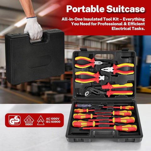 Pro Grade Electrician Toolkit Featuring Vde Insulated Screwdrivers Voltage Tester Heavy Duty Needle Nose Pliers And Wire Cutters For Skilled Hands Building A Bulletproof Workbench Collection in portable suitcase.