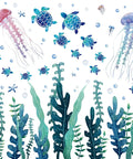 Three Sheets Ocean Wall Decals Set With Jellyfish And Sea Turtle Stickers Plus Ocean Seaweed Vinyl Wall Decor For Kids Nursery Bathroom Bedroom Removable Gift Idea, featuring jellyfish, sea turtles, and seaweed.