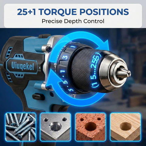 Premium Quality 21V Brushless Cordless Drill And Driver Kit with 25+1 torque positions for precise depth control.