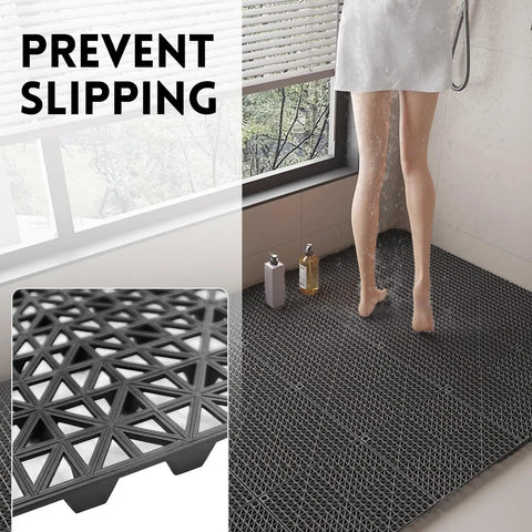 Modular Interlocking Cushion Drainage Floor Tiles 9 Pack 11.8 By 11.8 Inches PVC Raised 0.5 Inch Thick Non Slip Mats With Drain Holes Drains Fast For Shower