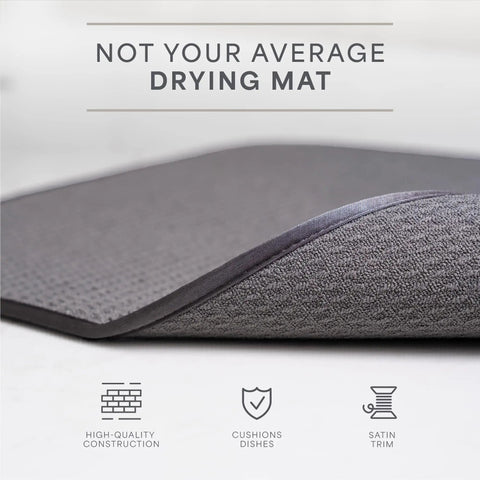 Top Shelf Microfiber Dish Drying Mat Extra Large 18 X 24 Inch Countertop Pad with satin trim and cushioned surface.