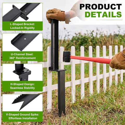 Heavy Duty Fence Post Repair Kit And Quick Fix Stabilizer Bracket with L-shaped and V-shaped design in use during installation.