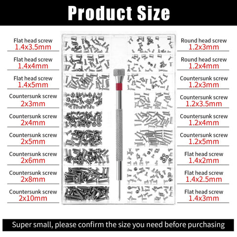 500 Pcs Tiny Replacement Screws Kit featuring assorted sizes with precision screwdriver for electronics