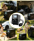 Plug And Play 3KW V2L Power Adapter Gun For Tesla Model 3 Y S X With Clear Lcd Display and Heavy Duty Battery Guard in outdoor picnic setting.