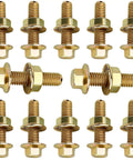 Bulletproof Exhaust Manifold Bolt Kit Built Tough With Grade Eight Carbon Steel Hex Flange Nuts And Screws For Straight Swap Universal Fit Across Cars Trucks And Suvs Automotive Hardware Gold, ten gold zinc flange bolts with hex heads.