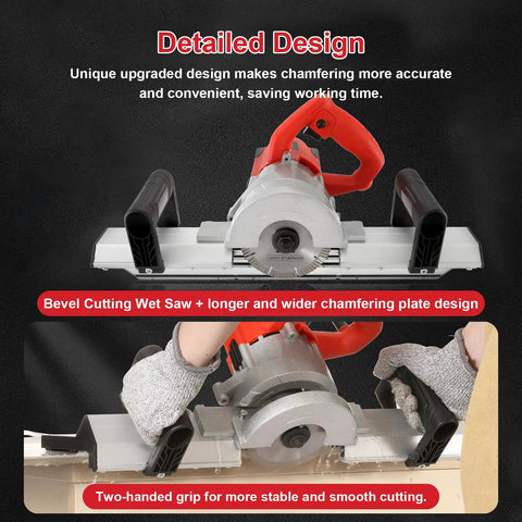 Heavy Duty Tile Chamfering Machine Packs Hardcore 1200 Watt Muscle Cuts Tile Like Butter At 13000 RPM For Silky Smooth Wet Edges, showing detailed grip design.