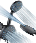 High Pressure Shower Head Combo With Handheld And Rain Heads Featuring 50 Mode 3 Way System Anti Clog Jets For Cleaner Flow Tub And Pet Power Wash Mode Plus Extra Wall Bracket 6 Ft Hose And Oil Rubbed Bronze Finish showing shower streams