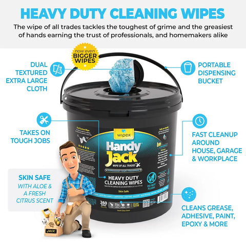 Heavy Duty Cleaning Wipes 260 Count Bulk Pack With Dual Texture For Hands And Surfaces Remove Paint Adhesives Oils Grease