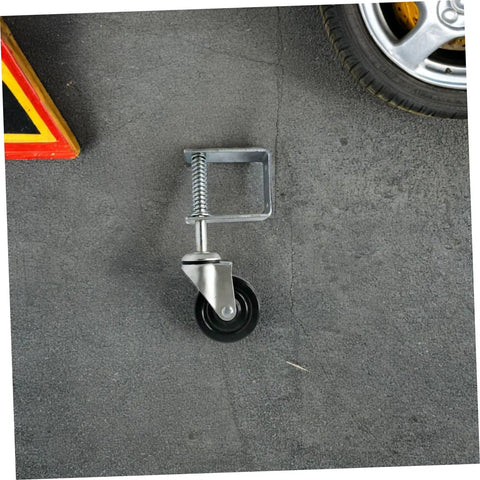 Badass 4 Inch Rubber Gate Wheel Caster Featuring An Adjustable Spring Bracket, rubber wheel and metal spring bracket for smooth sliding gates.
