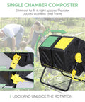 37 Gallon Garden Compost Tumbler With 360 Degree Rotation Dual Bin System with stainless steel frame in garden setting