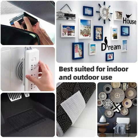 Premium Black Dual Lock Reclosable Fastener Mounting Tape One Inch By Eight Feet Heavy Duty Reusable Strips on various surfaces.