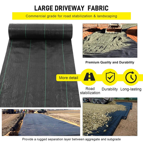 Tough As Nails Heavy Duty Landscape And Driveway Fabric 13x115 ft Weed Barrier Road Fabric for erosion control shown in use.