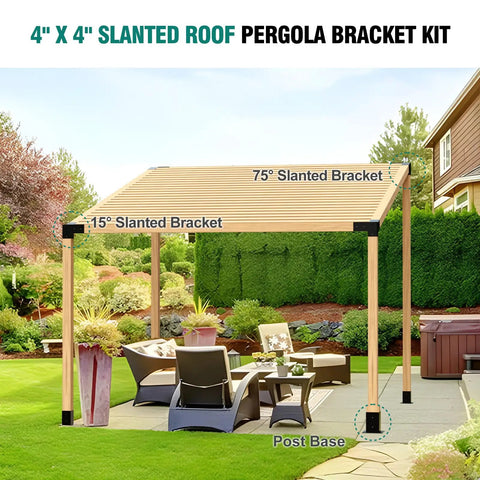 Heavy Duty 15 Degree Pergola Brackets Kit With 75 Degree Corner Brackets And Post Base For 4x4 Lumber Beams 3.5x3.5 In Sheds Gazebos Patio Pergola Kit Built To Last