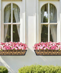 Two Pack 24 Inch Deck Railing Planter Box With Adjustable Brackets And Coco Liners Weatherproof Metal Construction on window sill
