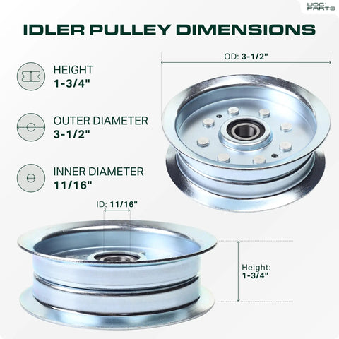 Heavy Duty Idler Pulley Replacement For John Deere GY20629 GY20110 Tractor Parts, dimensions shown: 3-1/2" OD, 11/16" ID.
