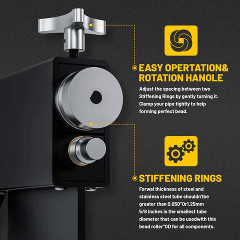 Heavy Duty Bead Roller Tool For Tube And Pipe Beading, adjustable stiffening rings, focus on operation and rotation handle