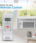 No Sweat With This White 8000 Btu Window Air Conditioner remote control for easy adjustments and temperature settings.