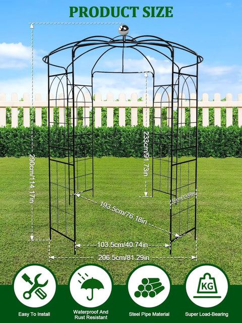 Heavy Duty Garden Pergola Trellis And Wedding Arbor Metal Gazebo Arch For Outdoor Climbing Plants with size measurements