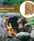 Person using Jute Fire Starter Rope 4 Pack for camping and hiking quick ignition, outdoor fire starting by rocks and leaves.