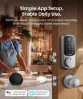 Rock Solid Fingerprint Smart Door Lock Featuring A Genuine Childsafe Classic Round Knob Keep Kids And Pets Totally Locked Down on wooden door with smart home features.