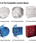 Compatible junction boxes for 10 Pack 4 Inch LED Low Profile Disk Light Recessed and Surface Mount Round with white finish.