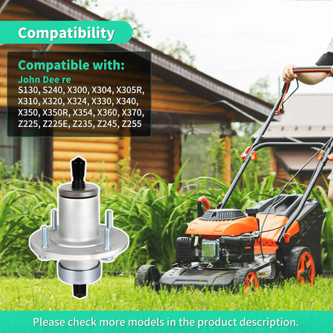 Heavy Duty Spindle Assembly For John Deere X300 X350 S240 Z225 Lawn Tractor Replace Am137483 Am136733 installed on mower.