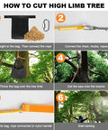 Step-by-step guide for using 55 Inch High Limb Rope Saw With Dual Ropes And 70 Teeth On Both Sides Folding Pocket Chain Saw for cutting trees.