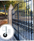 Heavy Duty Spring Gate Caster For Fences That Glides Real Smooth Over Rough Concrete Dirt And Gravel Like A Dream While Crushing Up To Two Hundred Pounds Without Breaking A Sweat with gate in natural setting.