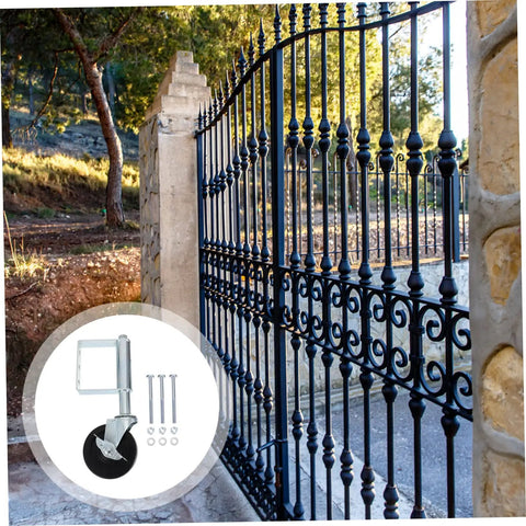 Heavy Duty Spring Gate Caster For Fences That Glides Real Smooth Over Rough Concrete Dirt And Gravel Like A Dream While Crushing Up To Two Hundred Pounds Without Breaking A Sweat with gate in natural setting.