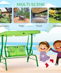 Two Seat Kids Patio Swing With Adjustable Canopy And Safety Belt Frog Pattern Hanging Swing Bench For Garden Or Backyard